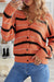 Orange V Neck Stripes Colorblock Button Cardigan