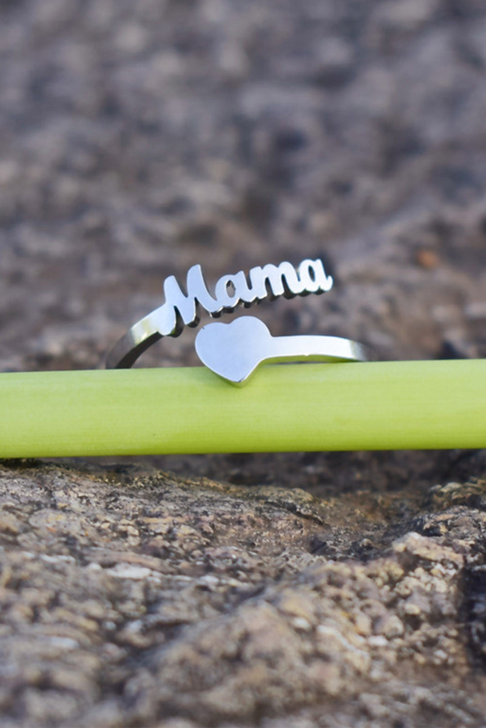 Silver Vintage Mama & Heart Ring