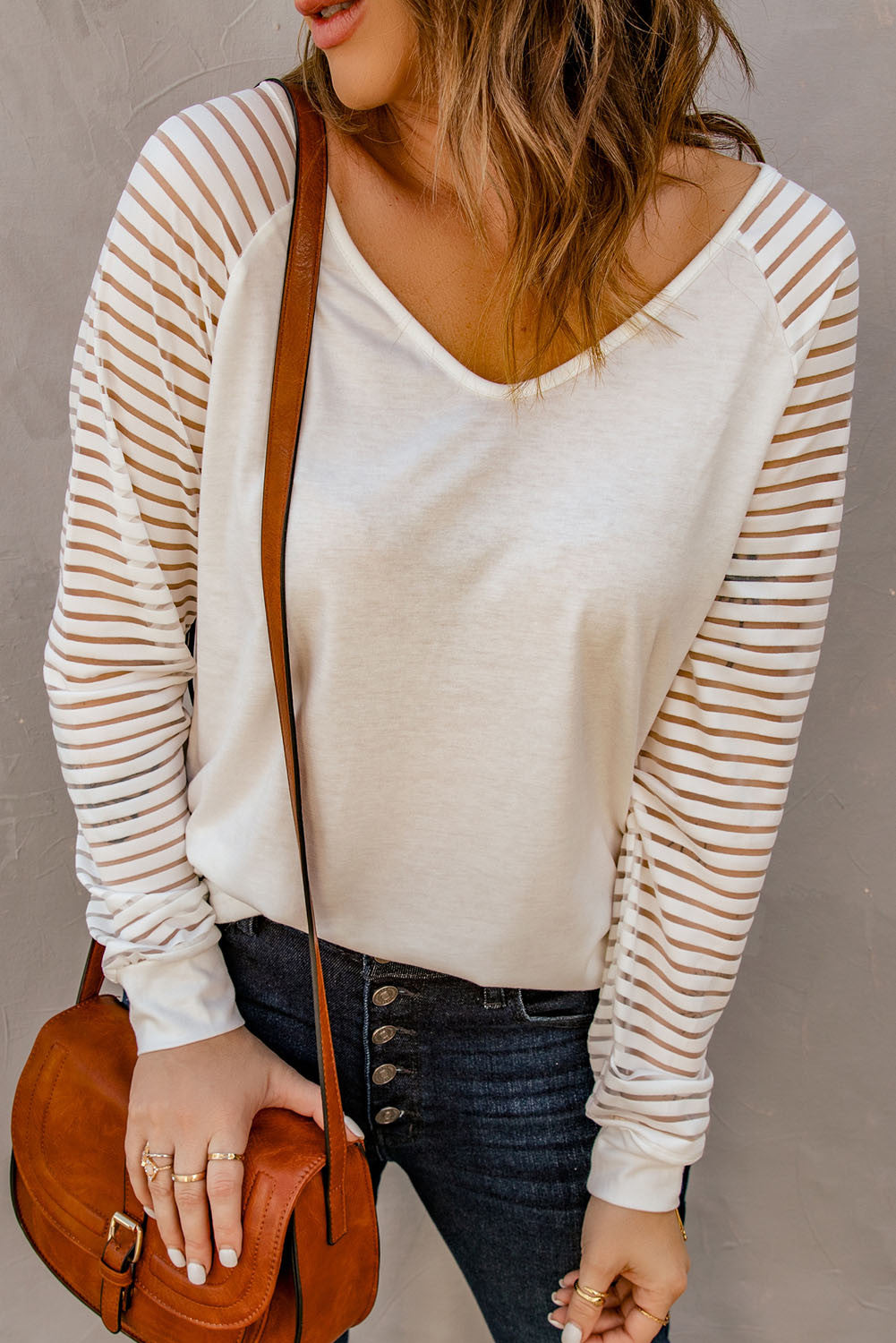 Sheer Stripe V-Neck Top