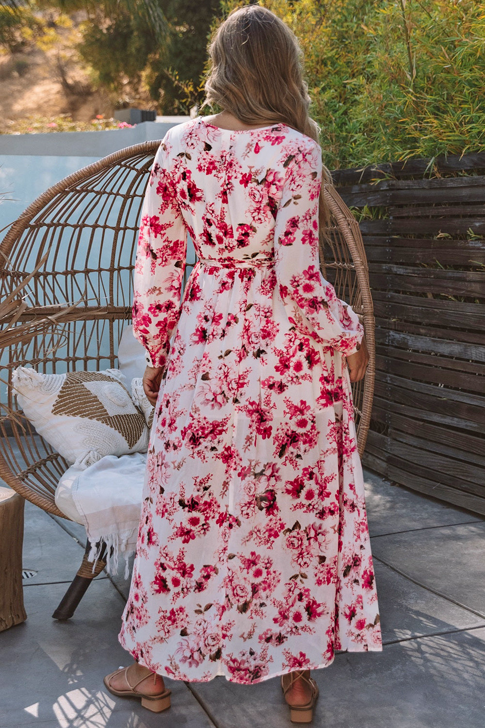 Wrap V Neck Floral Maxi Dress