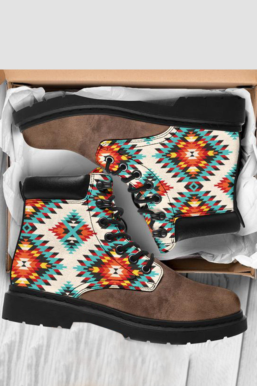 Aztec Pattern Patchwork Flat Ankle Boots