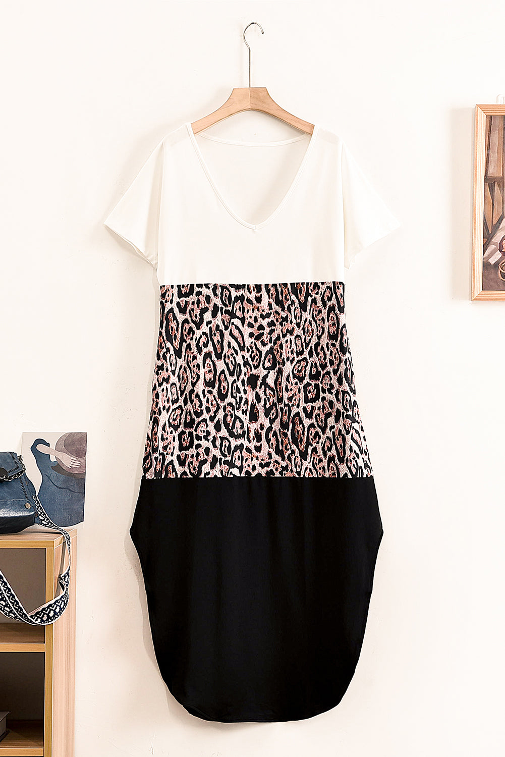 Colorblock Leopard Cotton Blend Casual Maxi T-shirt Dress