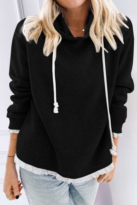 Plain Hoodie with Lace Trims