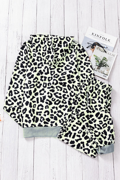 Leopard Print Hooded Top and Slim-fit Pants Loungewear
