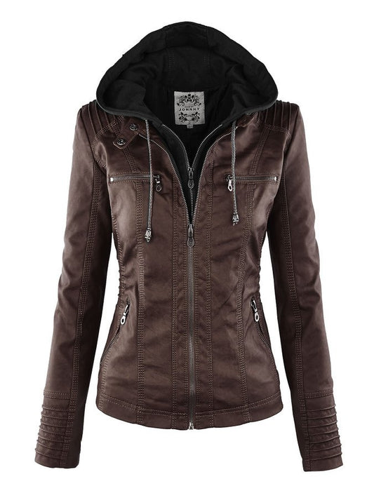 Faux Leather Jacket With Hood