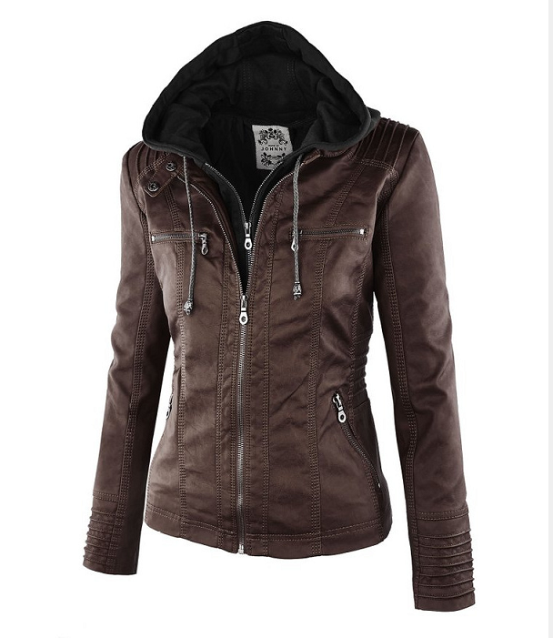 Faux Leather Jacket With Hood