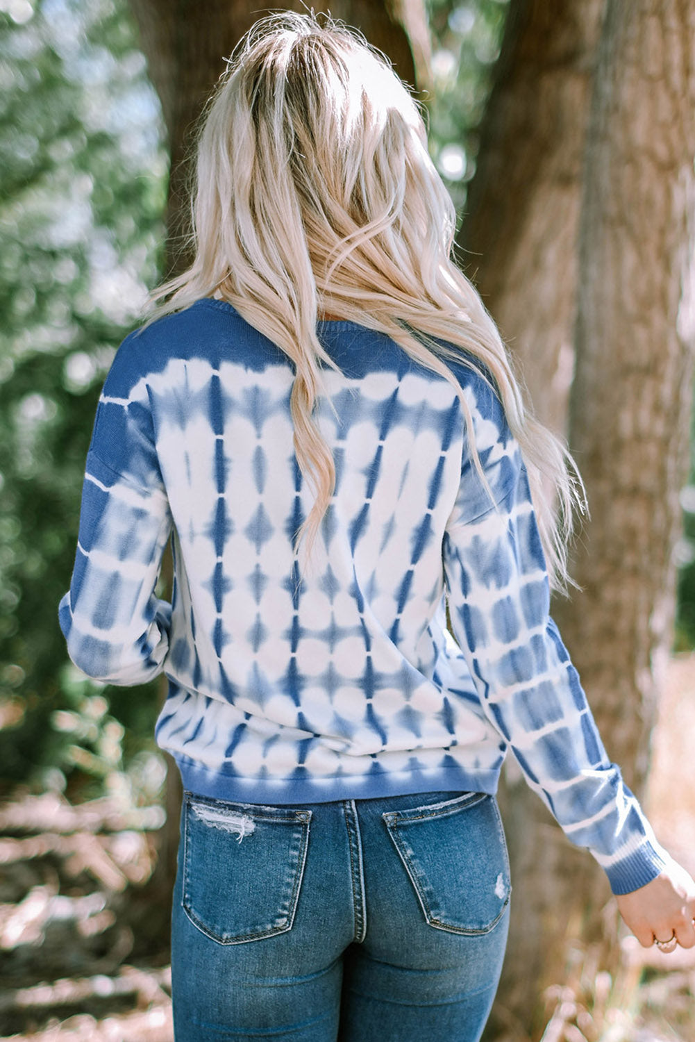 Blue Tie-dye Print Knit Sweater