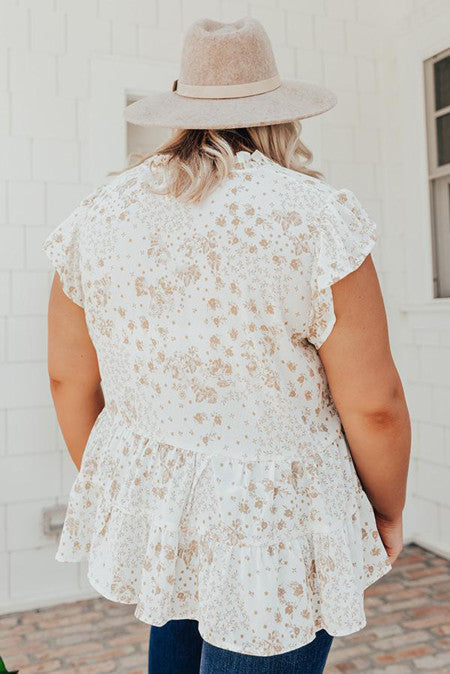 Ruffled Floral Print Plus Size Top