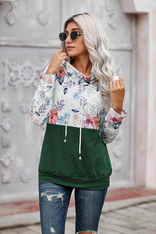 Green Wild Thing Patchwork Cowl Neck Sweatshirt