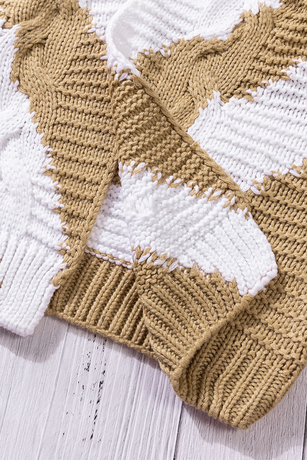 Khaki Color Block Open Front Knitted Cardigan