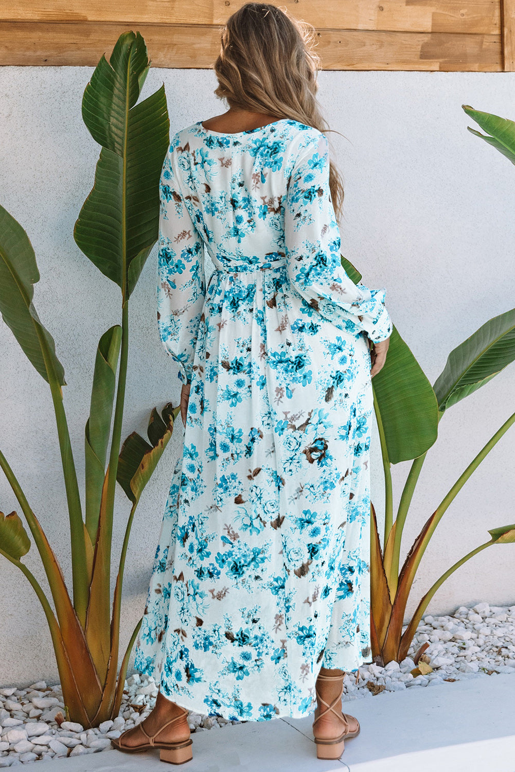 Wrap V Neck Floral Maxi Dress