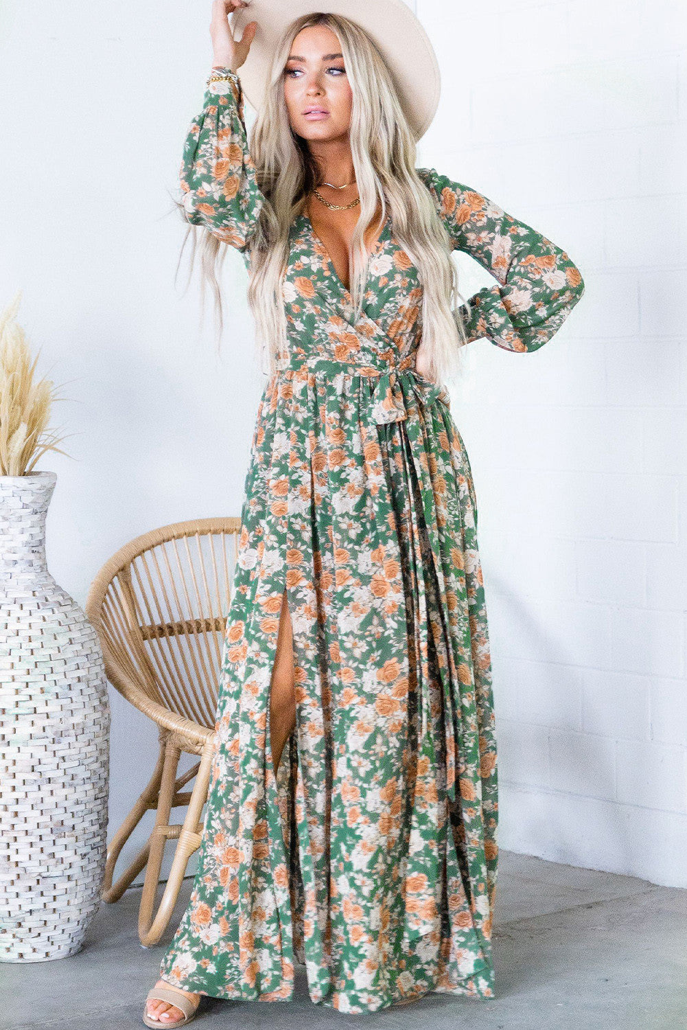 Long floral on sale dress with slit