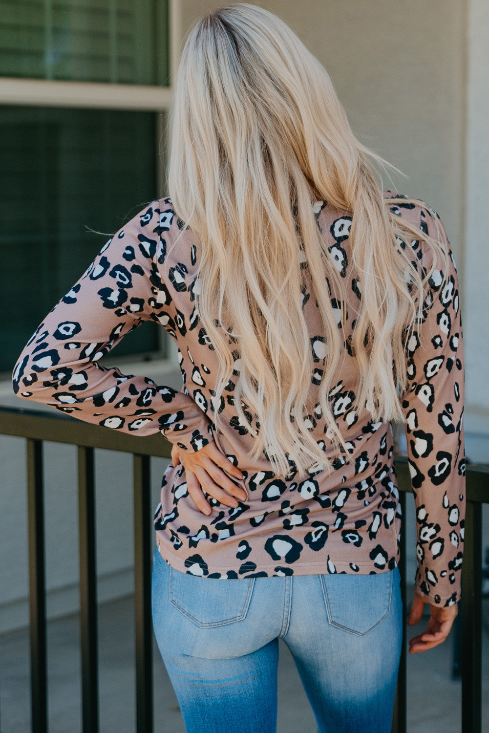 Leopard Print Lace Trim V Neck Top