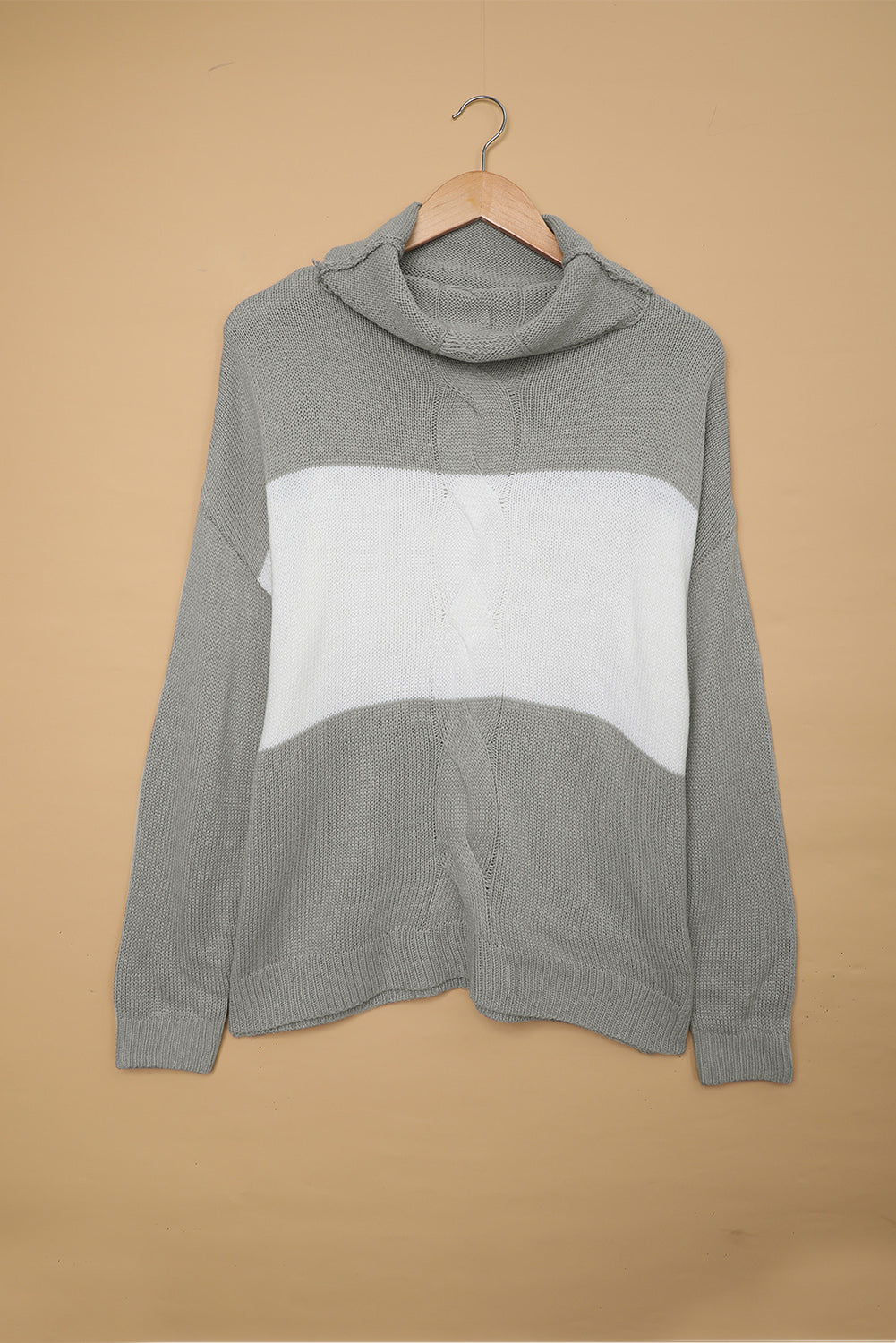 Gray Colorblock Turtleneck Loose Knitted Sweater