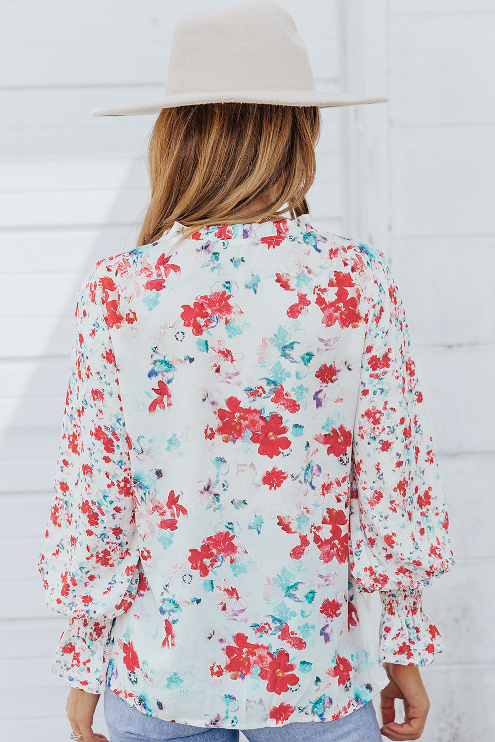 Red Cakewalk Floral Smocked Blouse